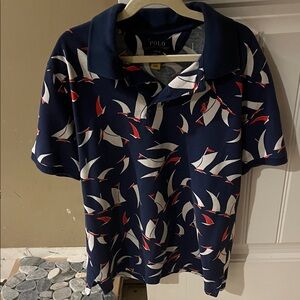 Polo by Ralph Lauren Navy Polo with White & Red Sailboat Print
